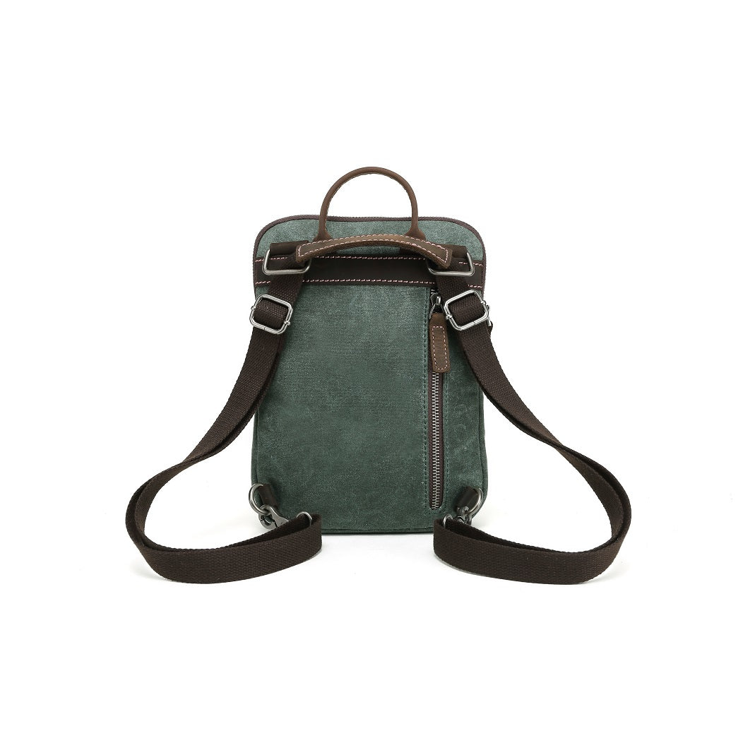 cotton canvas mini backpack brown green black Pine Multifunctional Small Waxed Canvas Backpack – Davan Co